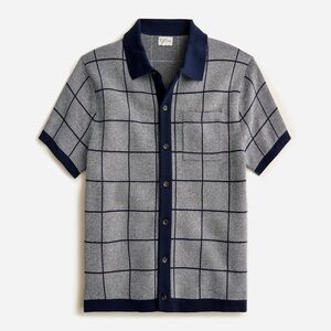 J.Crew Cotton Jacquard Short Sleeve Cardigan Sweater Polo Blue MENS SMALL